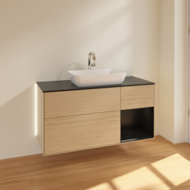 Тумба под раковину Villeroy & Boch Finion 120х50,1 см с подсветкой МДФ шпон дуба/стекло черное матовое G832PDPC