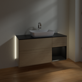 Тумба под раковину Villeroy & Boch Finion 120х50,1 см с подсветкой МДФ шпон дуба/стекло черное матовое G832PDPC