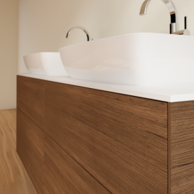 Тумба под раковину Villeroy & Boch Finion 160х50,1 см МДФ шпон грецкого ореха/стекло белое матовое F84100GN