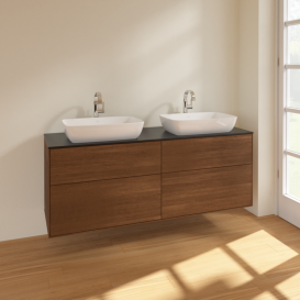 Тумба під раковину Villeroy & Boch Finion 160х50,1 см МДФ шпон волоського горіха/скло чорне матове F84200GN