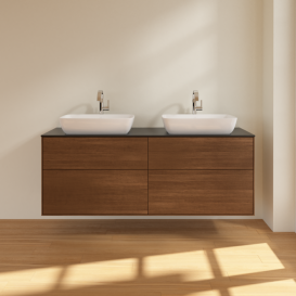 Тумба під раковину Villeroy & Boch Finion 160х50,1 см МДФ шпон волоського горіха/скло чорне матове F84200GN