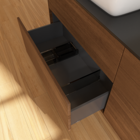 Тумба під раковину Villeroy & Boch Finion 160х50,1 см МДФ шпон волоського горіха/скло чорне матове F84200GN