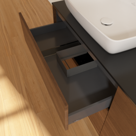 Тумба під раковину Villeroy & Boch Finion 160х50,1 см МДФ шпон волоського горіха/скло чорне матове F84200GN