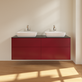 Тумба под раковину Villeroy & Boch Finion 160х50,1 см МДФ пион матовый лак/стекло черное матовое F84200HB