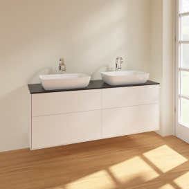 Тумба под раковину Villeroy & Boch Finion 160х50,1 см МДФ белый матовый лак/стекло черное матовое F84200MT