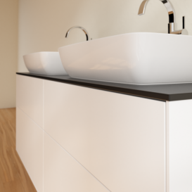 Тумба под раковину Villeroy & Boch Finion 160х50,1 см МДФ белый матовый лак/стекло черное матовое F84200MT