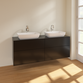 Тумба под раковину Villeroy & Boch Finion 160х50,1 см МДФ черный матовый лак/стекло черное матовое F84200PD