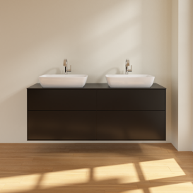 Тумба под раковину Villeroy & Boch Finion 160х50,1 см МДФ черный матовый лак/стекло черное матовое F84200PD