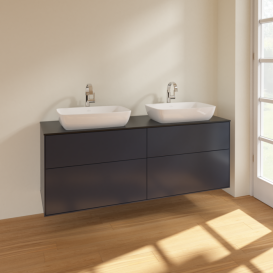 Тумба под раковину Villeroy & Boch Finion 160х50,1 см МДФ темно-синий матовый лак/стекло черное матовое F84200HG