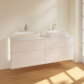 Тумба под раковину Villeroy & Boch Finion 160х50,1 см с подсветкой МДФ глянцевый белый лак/стекло белое матовое G84100GF