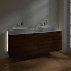 Тумба под раковину Villeroy & Boch Finion 160х50,1 см с подсветкой МДФ шпон грецкого ореха/стекло белое матовое G84100GN