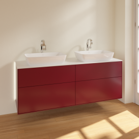 Тумба под раковину Villeroy & Boch Finion 160х50,1 см с подсветкой МДФ пион матовый лак/стекло белое матовое G84100HB