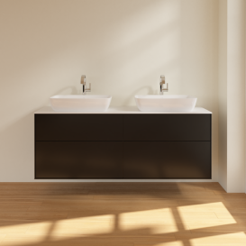 Тумба под раковину Villeroy & Boch Finion 160х50,1 см с подсветкой МДФ черный матовый лак/стекло белое матовое G84100PD