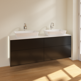 Тумба под раковину Villeroy & Boch Finion 160х50,1 см с подсветкой МДФ черный матовый лак/стекло белое матовое G84100PD