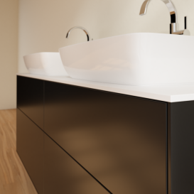 Тумба под раковину Villeroy & Boch Finion 160х50,1 см с подсветкой МДФ черный матовый лак/стекло белое матовое G84100PD