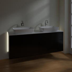 Тумба под раковину Villeroy & Boch Finion 160х50,1 см с подсветкой МДФ черный матовый лак/стекло белое матовое G84100PD