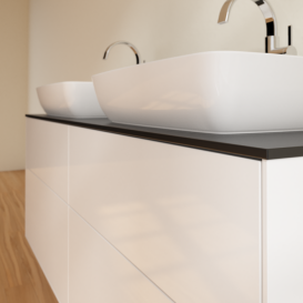 Тумба під раковину Villeroy & Boch Finion 160х50,1 см з підсвічуванням МДФ білий глянцевий лак/скло чорне матове G84200GF