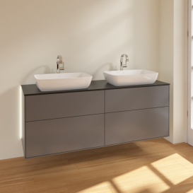 Тумба под раковину Villeroy & Boch Finion 160х50,1 см с подсветкой МДФ антрацит матовый лак/стекло черное матовое G84200GK