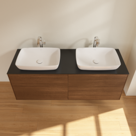 Тумба под раковину Villeroy & Boch Finion 160х50,1 см с подсветкой МДФ шпон грецкого ореха/стекло черное матовое G84200GN