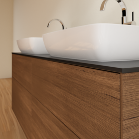 Тумба под раковину Villeroy & Boch Finion 160х50,1 см с подсветкой МДФ шпон грецкого ореха/стекло черное матовое G84200GN