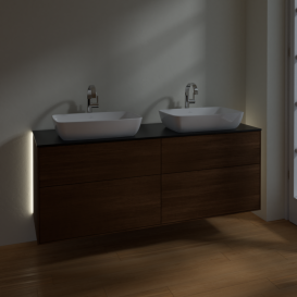 Тумба под раковину Villeroy & Boch Finion 160х50,1 см с подсветкой МДФ шпон грецкого ореха/стекло черное матовое G84200GN