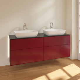 Тумба под раковину Villeroy & Boch Finion 160х50,1 см с подсветкой МДФ пион матовый лак/стекло черное матовое G84200HB