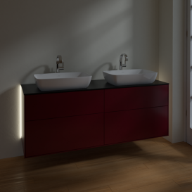 Тумба под раковину Villeroy & Boch Finion 160х50,1 см с подсветкой МДФ пион матовый лак/стекло черное матовое G84200HB