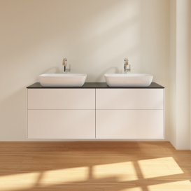 Тумба под раковину Villeroy & Boch Finion 160х50,1 см с подсветкой МДФ белый матовый лак/стекло черное матовое G84200MT