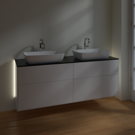 Тумба под раковину Villeroy & Boch Finion 160х50,1 см с подсветкой МДФ белый матовый лак/стекло черное матовое G84200MT