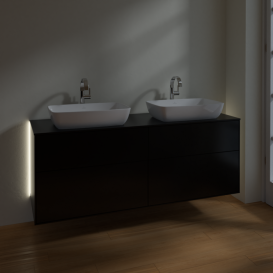Тумба под раковину Villeroy & Boch Finion 160х50,1 см с подсветкой МДФ черный матовый лак/стекло черное матовое G84200PD