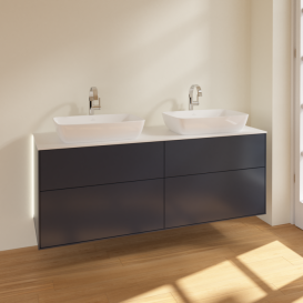 Тумба под раковину Villeroy & Boch Finion 160х50,1 см с подсветкой МДФ темно-синий матовый лак/стекло белое матовое G84100HG