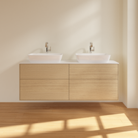 Тумба под раковину Villeroy & Boch Finion 160х50,1 см с подсветкой МДФ шпон дуба/стекло белое матовое G84100PC