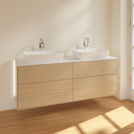 Тумба под раковину Villeroy & Boch Finion 160х50,1 см с подсветкой МДФ шпон дуба/стекло белое матовое G84100PC