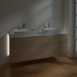 Тумба под раковину Villeroy & Boch Finion 160х50,1 см с подсветкой МДФ шпон дуба/стекло белое матовое G84100PC