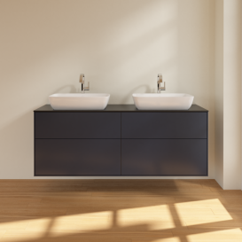 Тумба под раковину Villeroy & Boch Finion 160х50,1 см с подсветкой МДФ темно-синий матовый лак/стекло черное матовое G84200HG