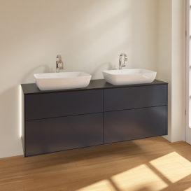 Тумба под раковину Villeroy & Boch Finion 160х50,1 см с подсветкой МДФ темно-синий матовый лак/стекло черное матовое G84200HG