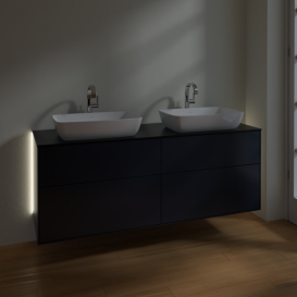 Тумба под раковину Villeroy & Boch Finion 160х50,1 см с подсветкой МДФ темно-синий матовый лак/стекло черное матовое G84200HG