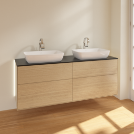 Тумба под раковину Villeroy & Boch Finion 160х50,1 см с подсветкой МДФ шпон дуба/стекло черное матовое G84200PC