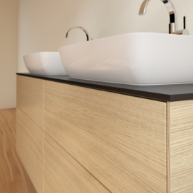 Тумба под раковину Villeroy & Boch Finion 160х50,1 см с подсветкой МДФ шпон дуба/стекло черное матовое G84200PC