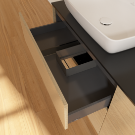 Тумба под раковину Villeroy & Boch Finion 160х50,1 см с подсветкой МДФ шпон дуба/стекло черное матовое G84200PC