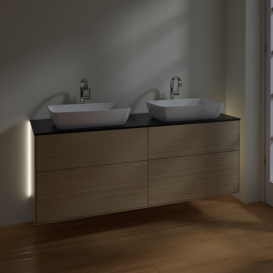 Тумба под раковину Villeroy & Boch Finion 160х50,1 см с подсветкой МДФ шпон дуба/стекло черное матовое G84200PC