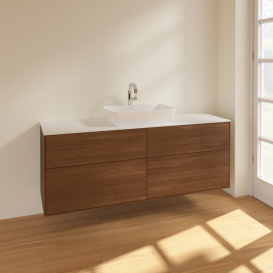 Тумба под раковину Villeroy & Boch Finion 160х50,1 см МДФ шпон грецкого ореха/стекло белое матовое F85100GN