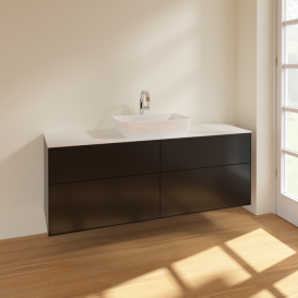 Тумба под раковину Villeroy & Boch Finion 160х50,1 см МДФ черный матовый лак/стекло белое матовое F85100PD