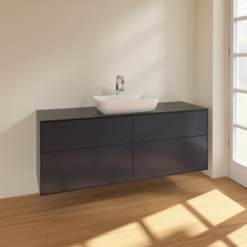 Тумба под раковину Villeroy & Boch Finion 160х50,1 см МДФ темно-синий матовый лак/стекло черное матовое F85200HG