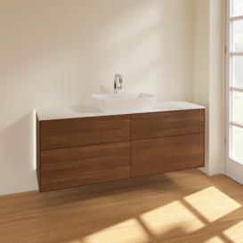 Тумба под раковину Villeroy & Boch Finion 160х50,1 см с подсветкой МДФ шпон грецкого ореха/стекло белое матовое G85100GN