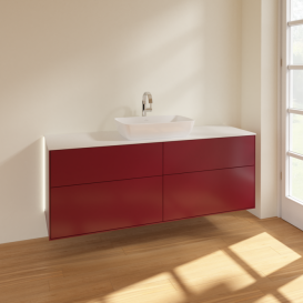 Тумба под раковину Villeroy & Boch Finion 160х50,1 см с подсветкой МДФ пион матовый лак/стекло белое матовое G85100HB