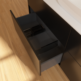 Тумба под раковину Villeroy & Boch Finion 160х50,1 см с подсветкой МДФ черный матовый лак/стекло белое матовое G85100PD