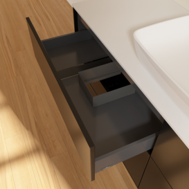 Тумба под раковину Villeroy & Boch Finion 160х50,1 см с подсветкой МДФ черный матовый лак/стекло белое матовое G85100PD