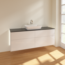 Тумба под раковину Villeroy & Boch Finion 160х50,1 см с подсветкой МДФ глянцевый белый лак/стекло черное матовое G85200GF