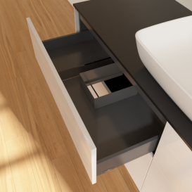 Тумба под раковину Villeroy & Boch Finion 160х50,1 см с подсветкой МДФ глянцевый белый лак/стекло черное матовое G85200GF